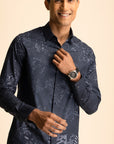 Full Sleeves Navy Block Print Shirt EOSS