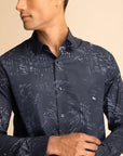 Full Sleeves Navy Block Print Shirt EOSS