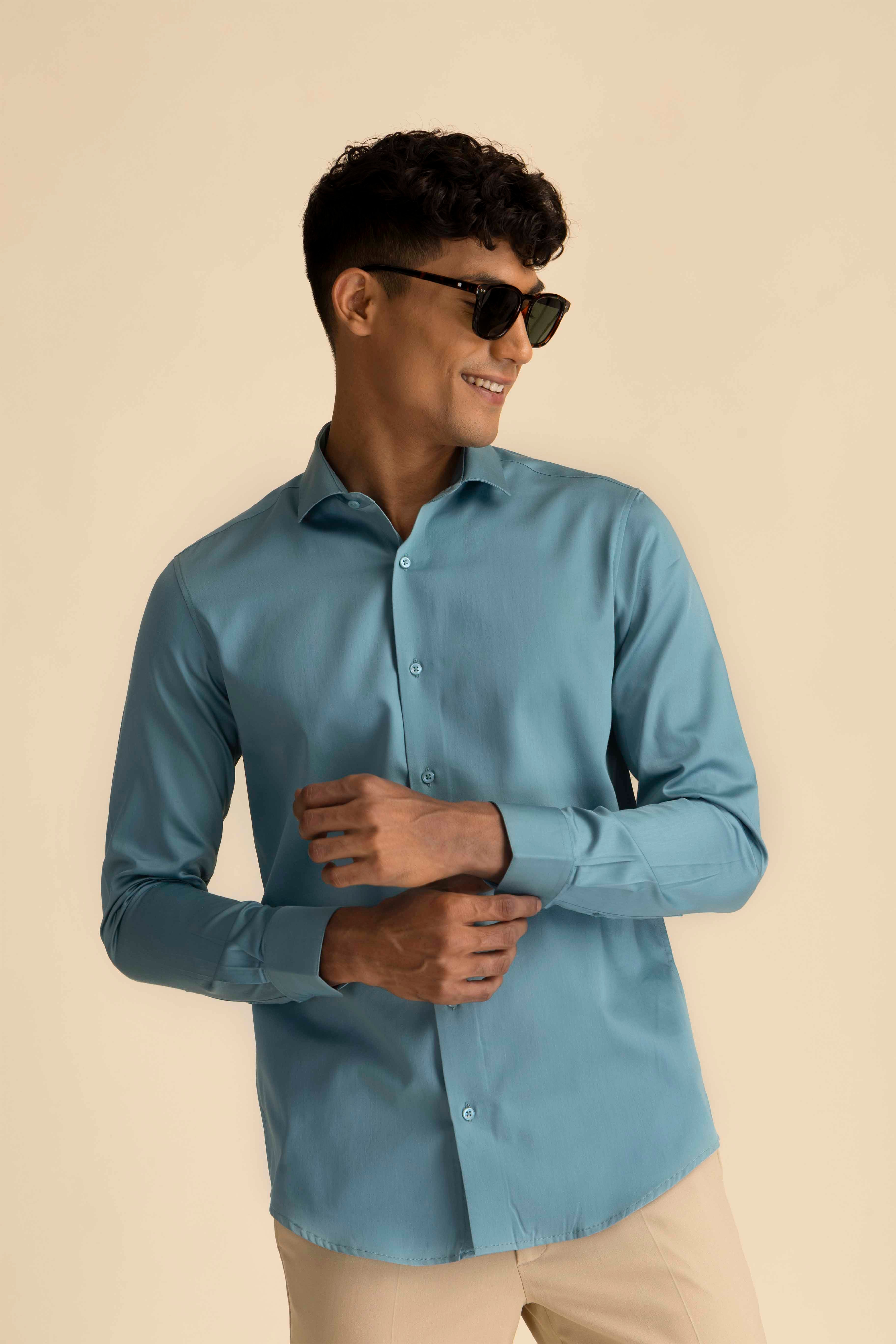 Turquoise Sateen Shirt