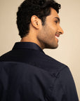 Midnight Navy Stretch Satin Shirt