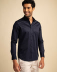 Midnight Navy Stretch Satin Shirt