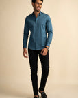 Cyan Stretch Satin Shirt