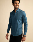 Cyan Stretch Satin Shirt