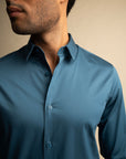 Cyan Stretch Satin Shirt