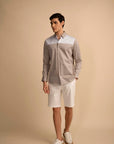 Beige Panel Stretch Satin Shirt EOSS