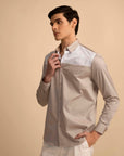 Beige Panel Stretch Satin Shirt EOSS