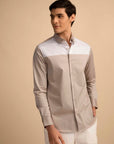 Beige Panel Stretch Satin Shirt EOSS