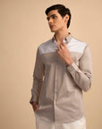 Beige Panel Stretch Satin Shirt EOSS