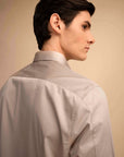 Beige Panel Stretch Satin Shirt EOSS