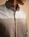 Beige Panel Stretch Satin Shirt EOSS
