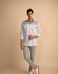 White Grey Panel Stretch Satin Shirt