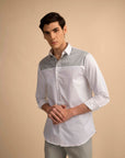White Grey Panel Stretch Satin Shirt