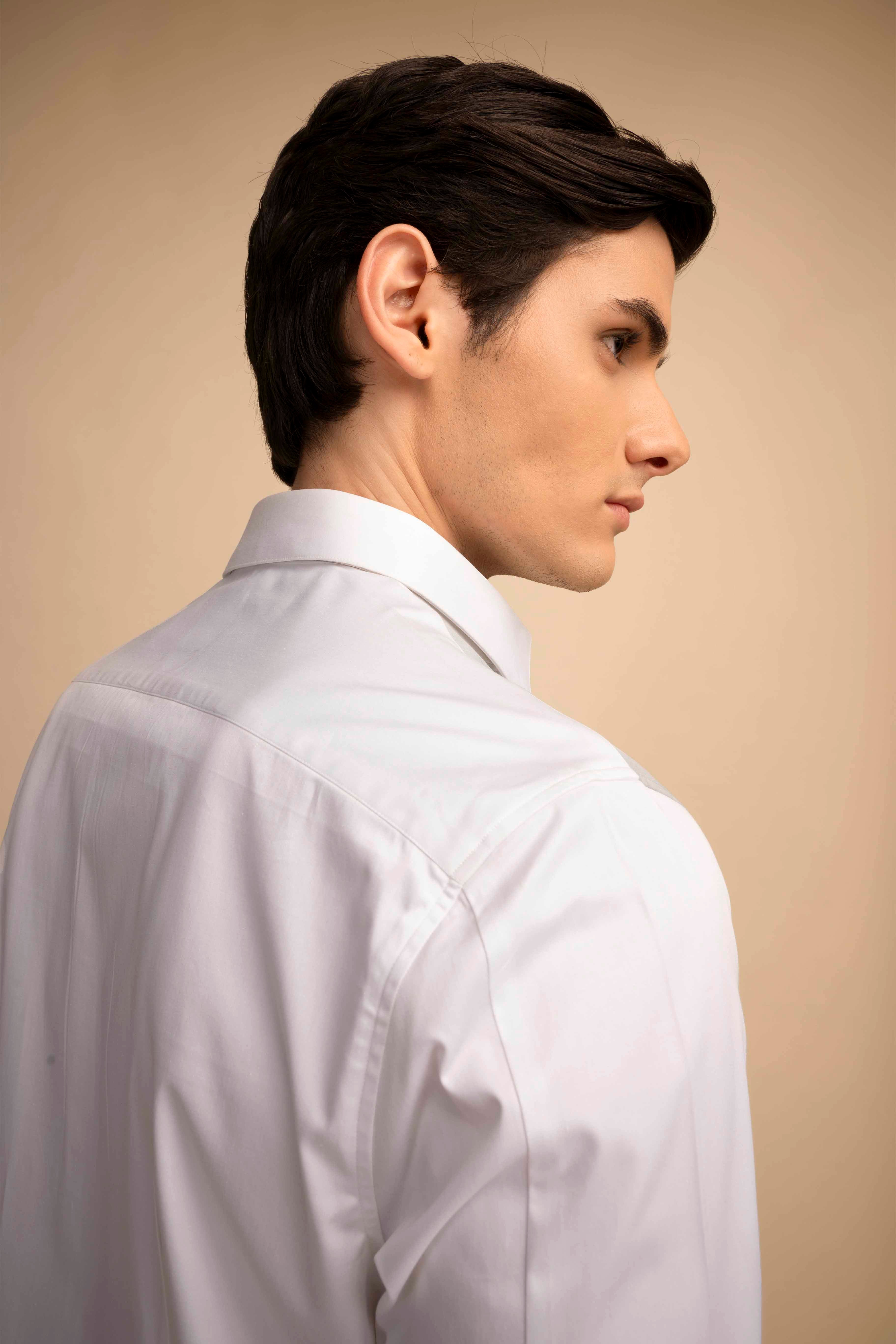 White Grey Panel Stretch Satin Shirt
