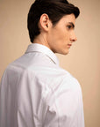White Grey Panel Stretch Satin Shirt