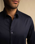 Midnight Navy Stretch Satin Shirt