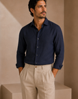 Navy Linen Casual Shirt