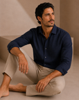 Navy Linen Casual Shirt