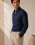Navy Linen Button Down Shirt