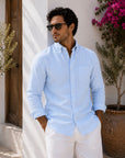 Blue Salt Linen Button Down Shirt