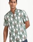 Green Geo Half Sleeve Print Shirt
