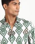 Green Geo Half Sleeve Print Shirt