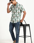 Green Geo Half Sleeve Print Shirt