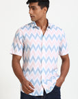 White Zigzag Half Sleeve Print Shirt