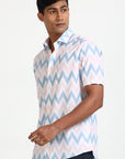 White Zigzag Half Sleeve Print Shirt