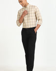 Beige Plaid Button-Down Shirt