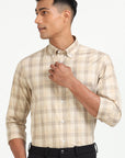 Beige Plaid Button-Down Shirt