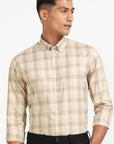 Beige Plaid Button-Down Shirt