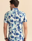 Half Sleeves Aqua Leaf Print Shirt EOSS