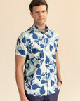 Half Sleeves Aqua Leaf Print Shirt EOSS