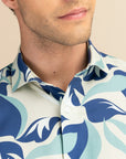 Half Sleeves Aqua Leaf Print Shirt EOSS