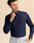 Navy Blue Poplin Solid Shirt