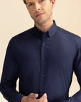 Navy Blue Poplin Solid Shirt