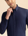 Navy Blue Poplin Solid Shirt