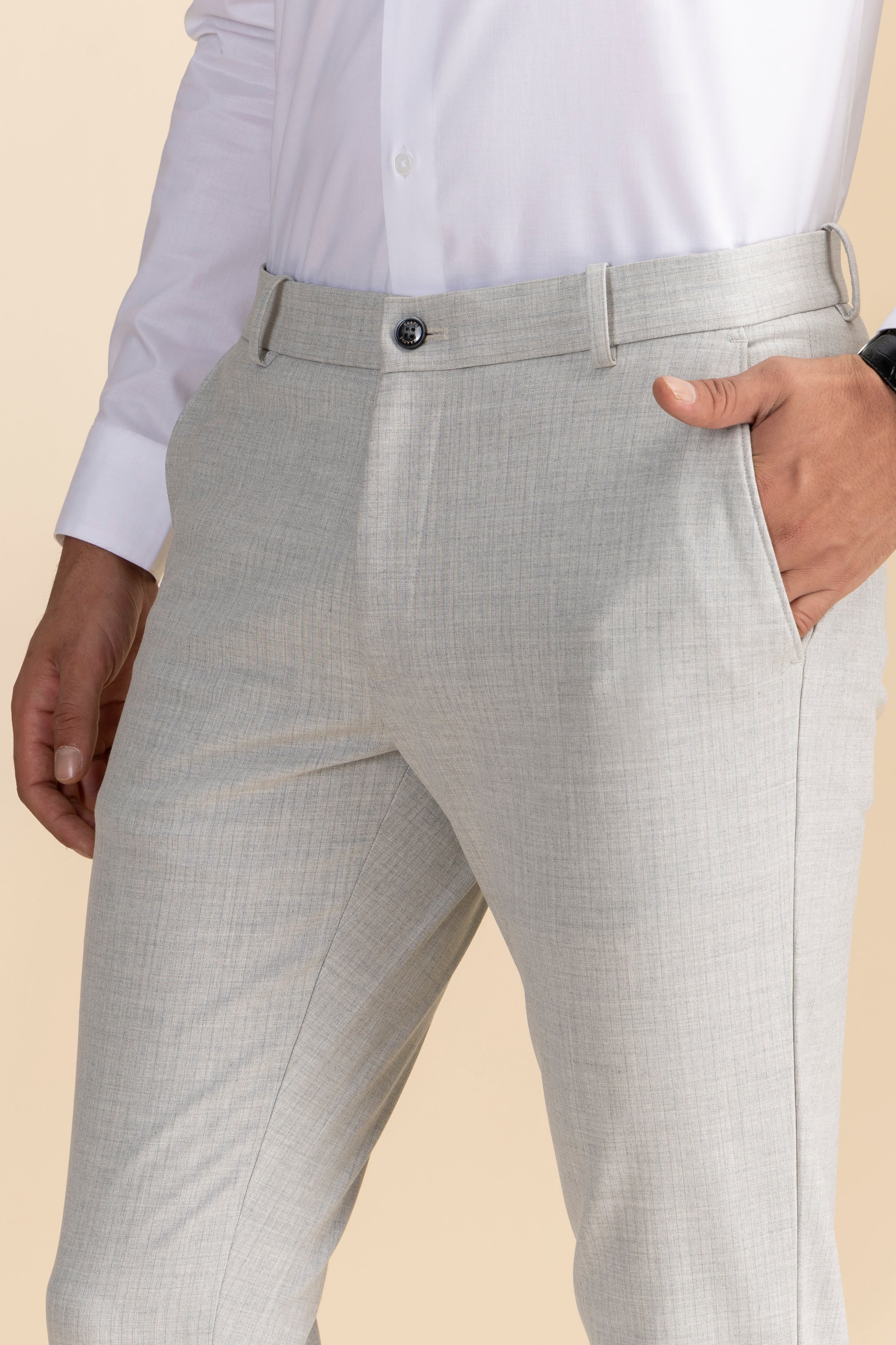 Light Grey Stripe Formal Trousers - Main Image