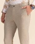 Khaki Striped 4 Way Stretch Trousers