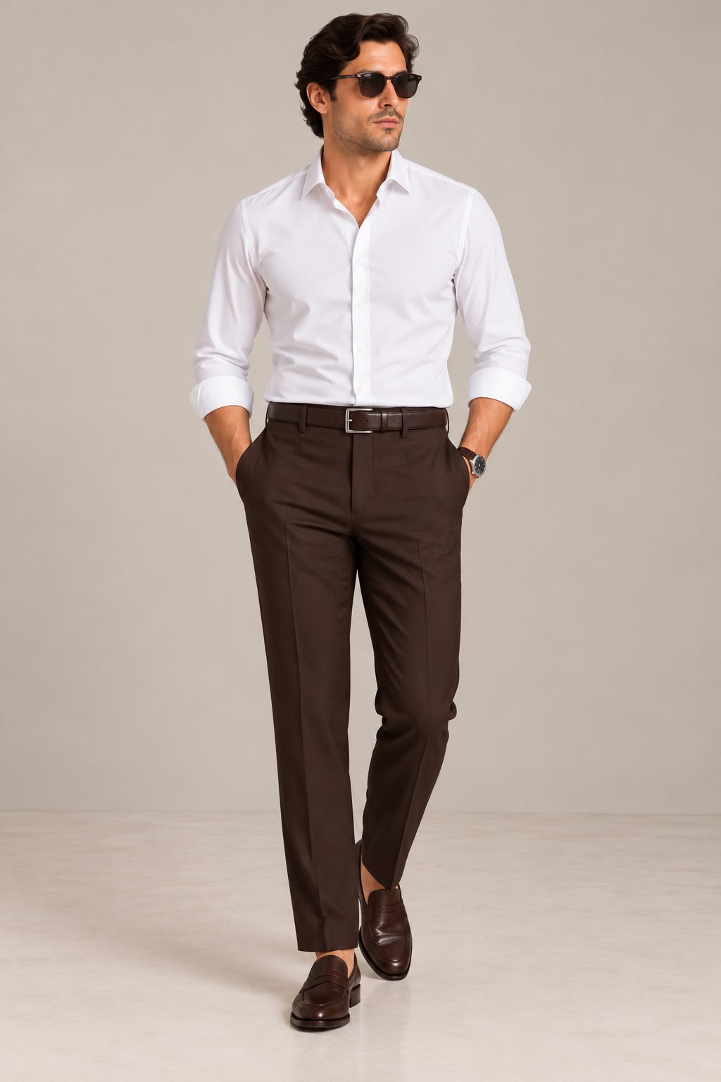 Brown woven 4 way stretch trouser