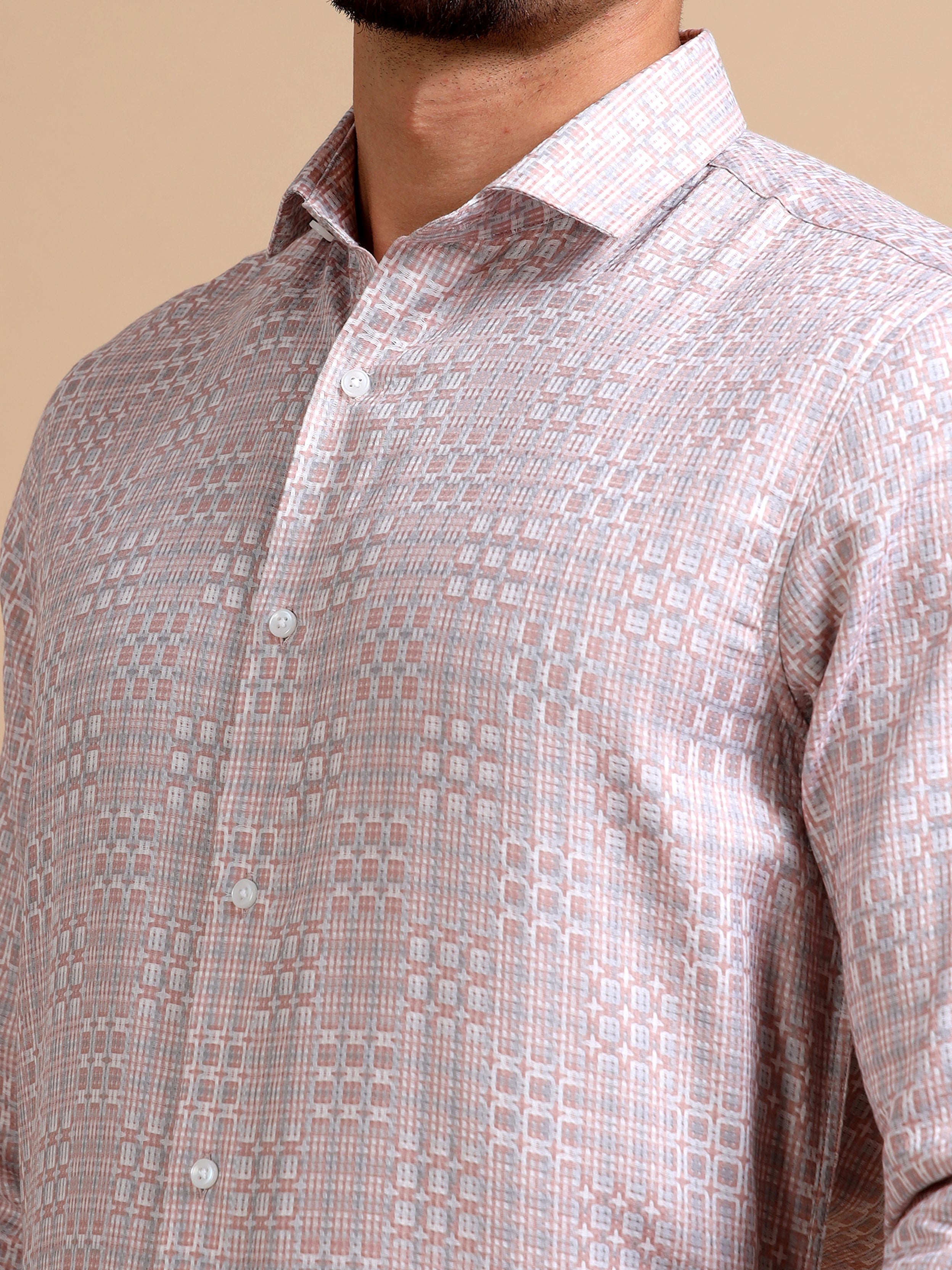 Peach Jacquard Festive Shirt