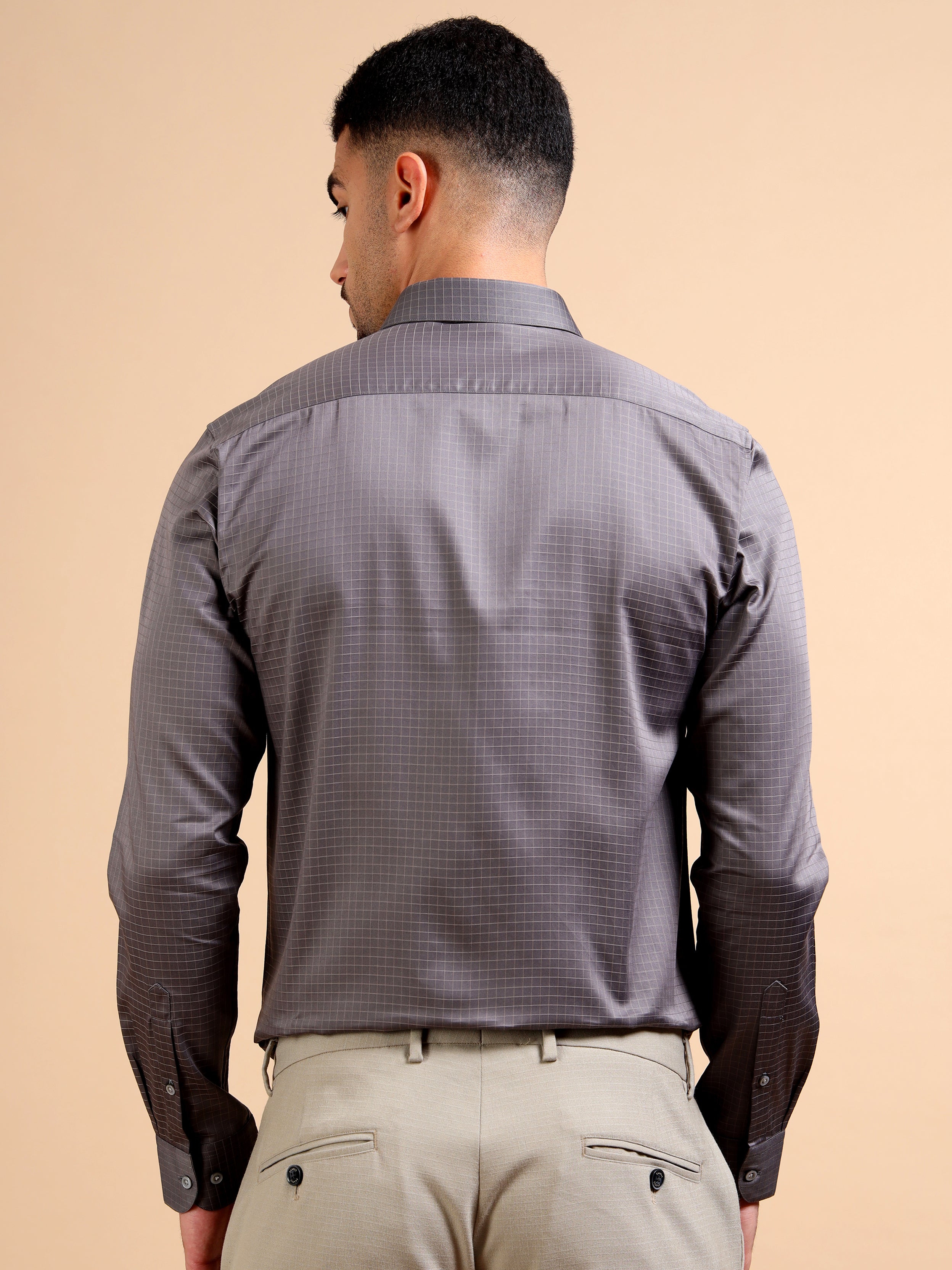 Neutral Grey Formal Check Shirt