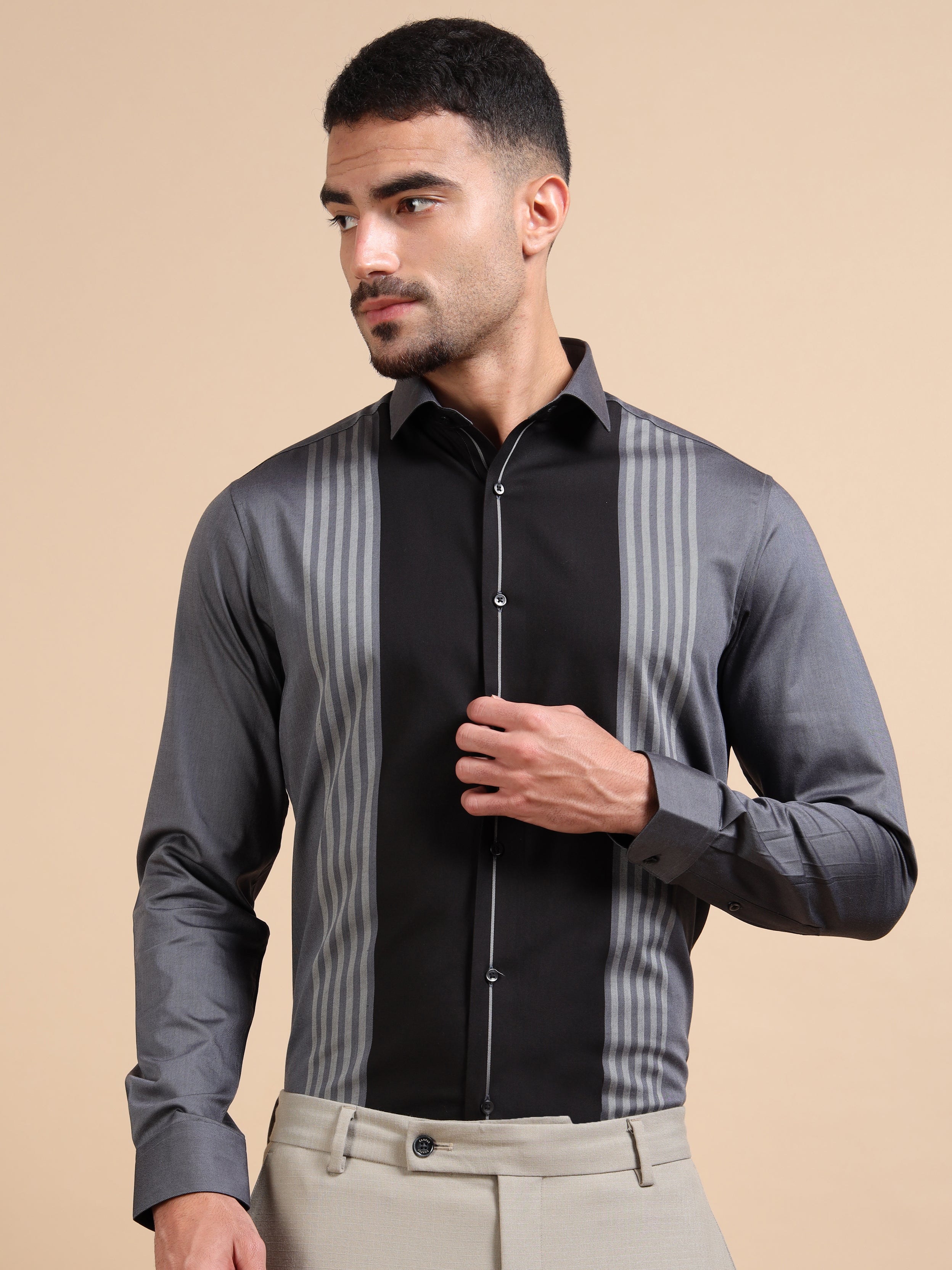 Black Paneled Occasion Shirt