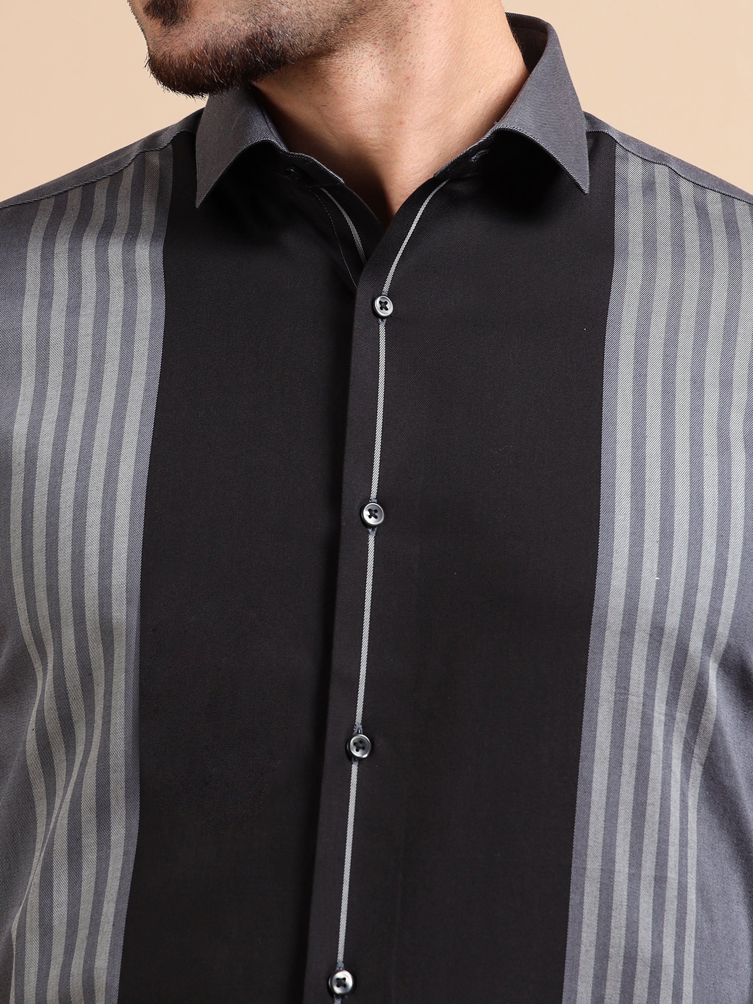 Black Paneled Occasion Shirt