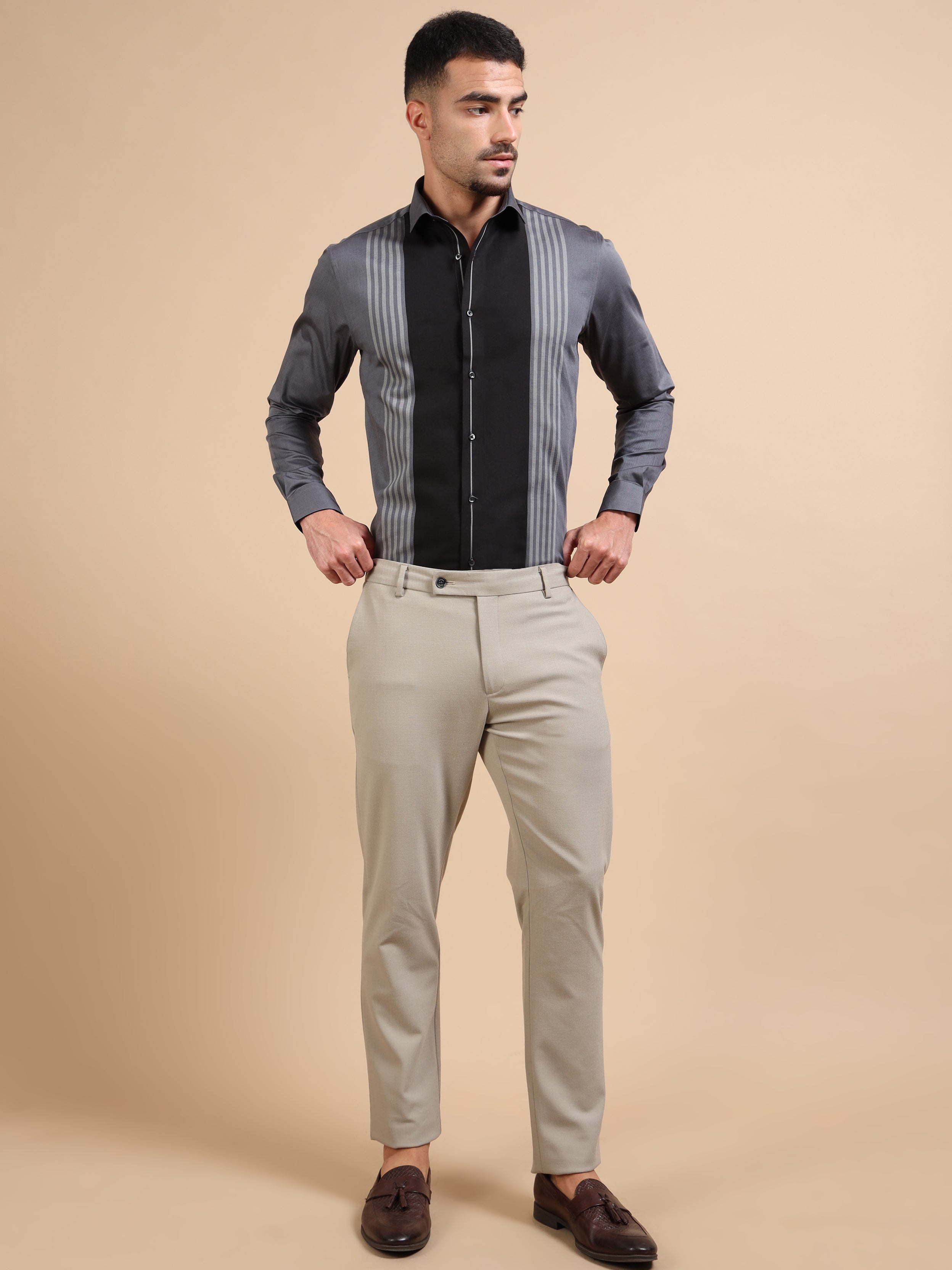 Black Paneled Occasion Shirt