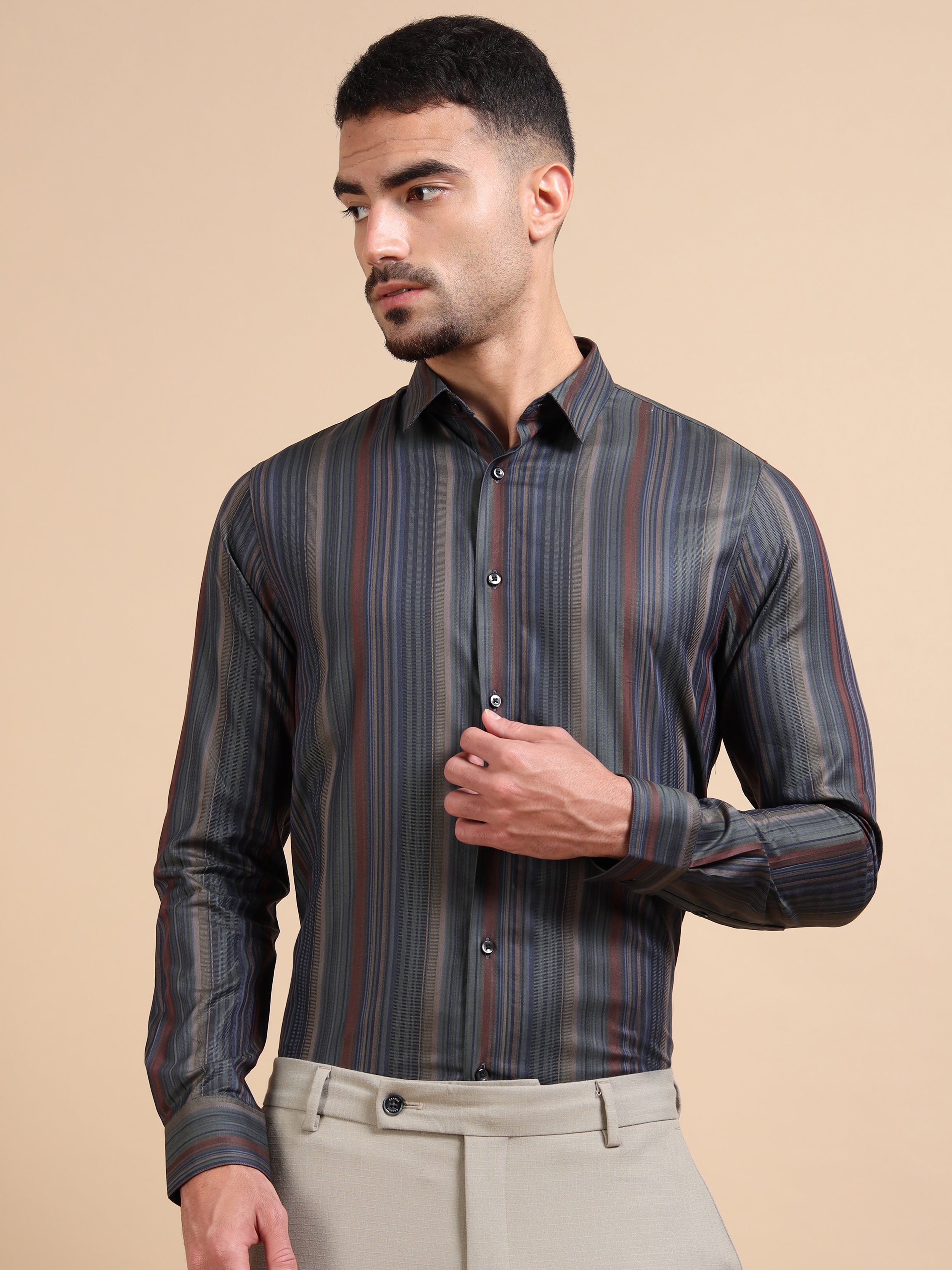 Mozart Navy Formal Stripe Shirt