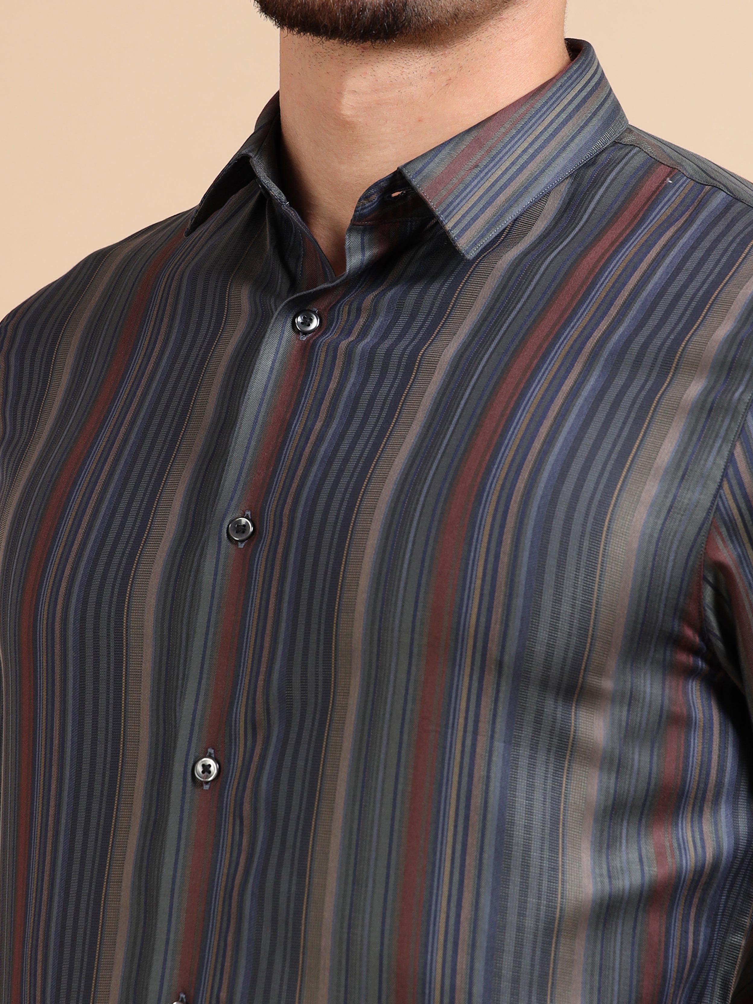 Mozart Navy Formal Stripe Shirt