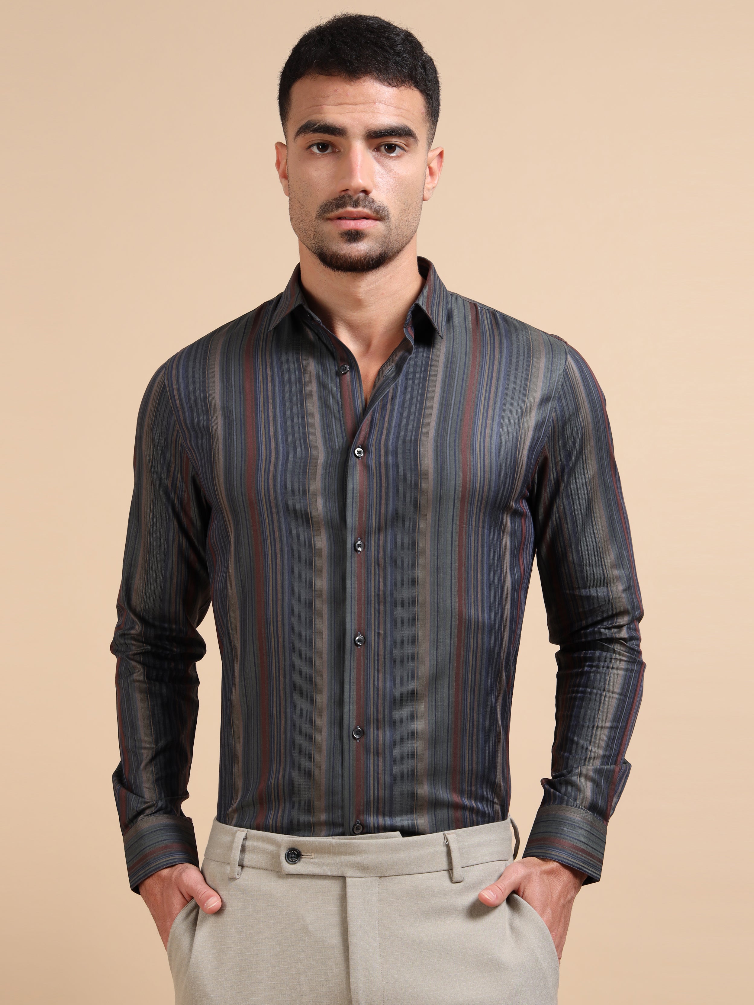 Mozart Navy Formal Stripe Shirt