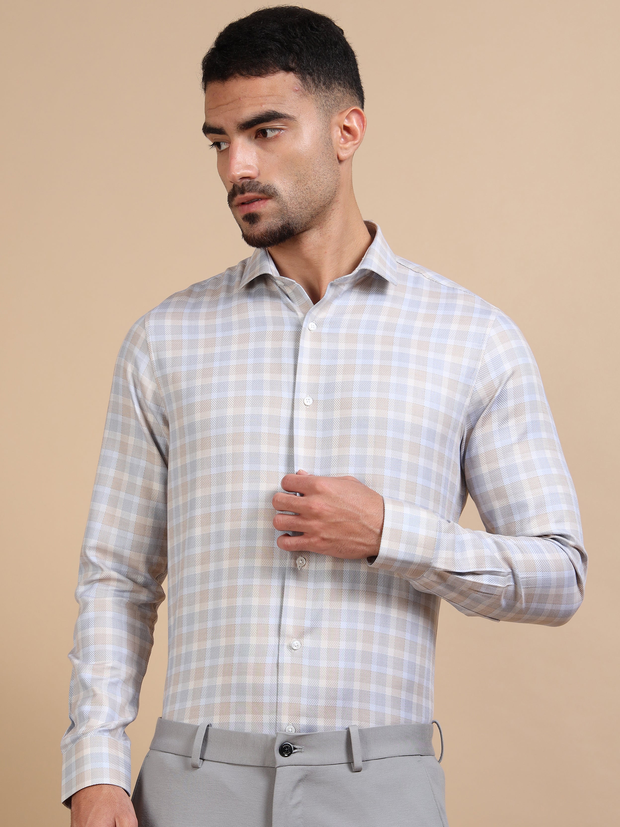 Subtle Light Formal Check Shirt