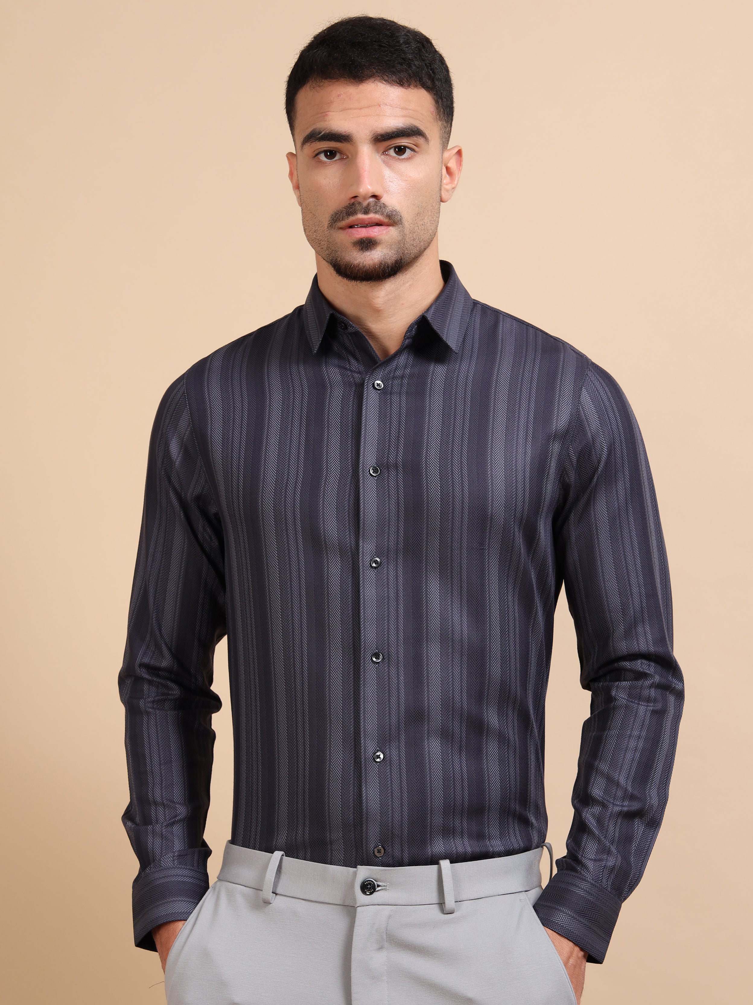 Slate Grey Formal Stripe Shirt